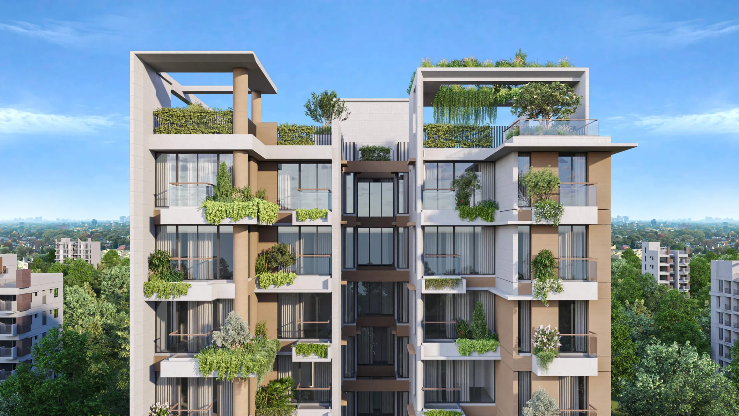 Balconies and roof garden from the road